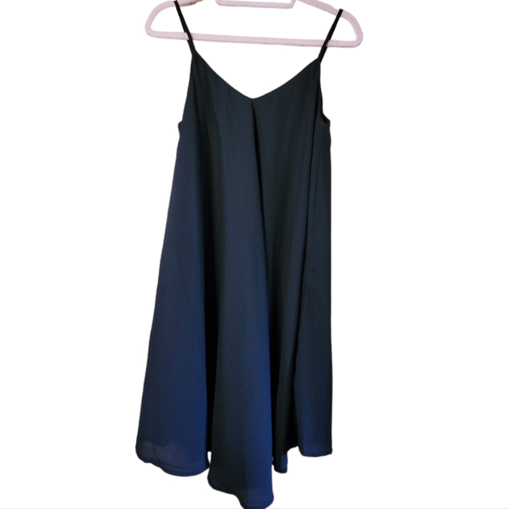 Slip Dress Black Criss-Cross Lined Midi Small